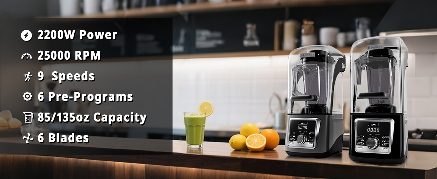 VONCI 2200W Commercial Blender With Sound Enclosure（Grey model）