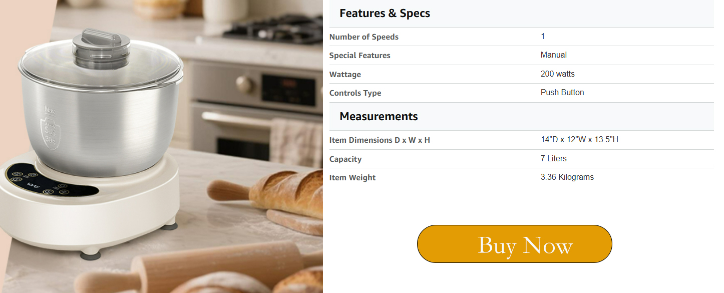 Detailed Parameters of the Dough Mixer